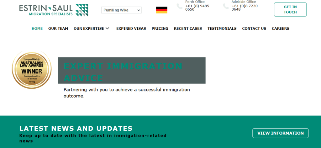 Estrin Saul Lawyers & Migration Specialists Homepage