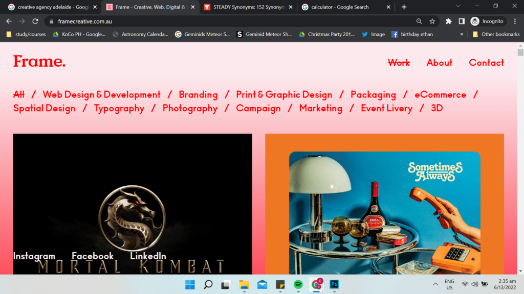 Frame Creative Homepage