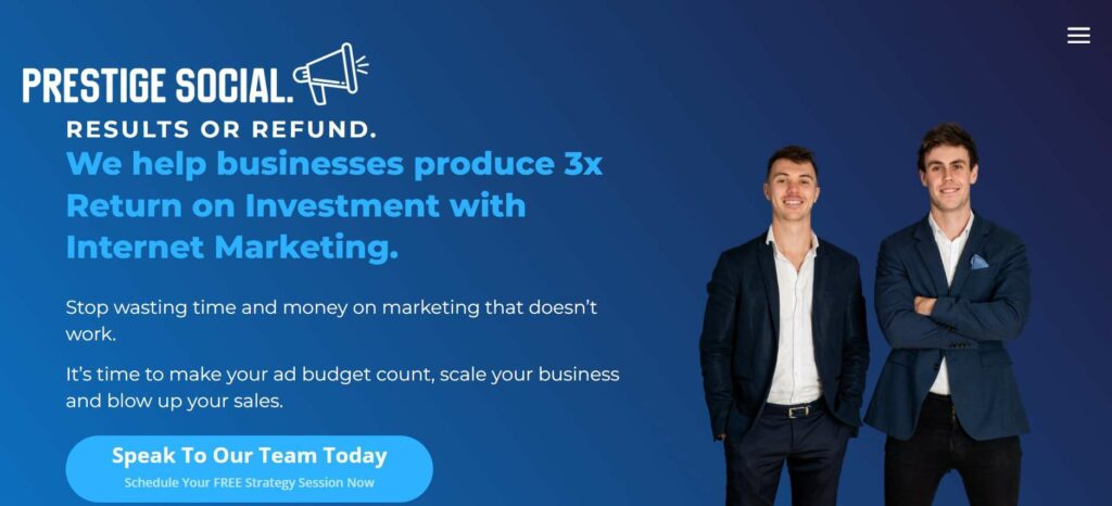 Prestige Social Media Agency's Homepage