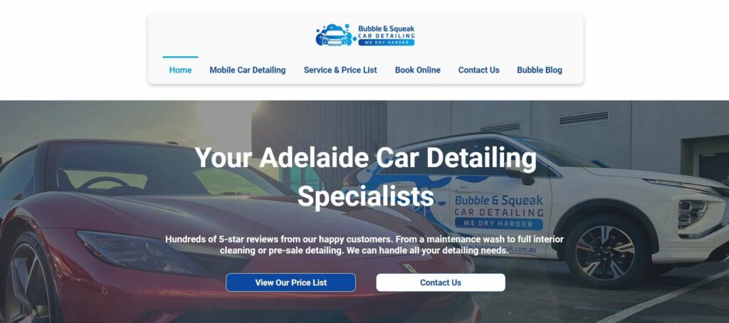 Bubble & Squeak Car Detailing Homepage