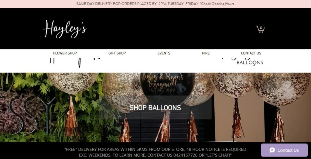 Hayley’s Flower Shop and Balloons Homepage