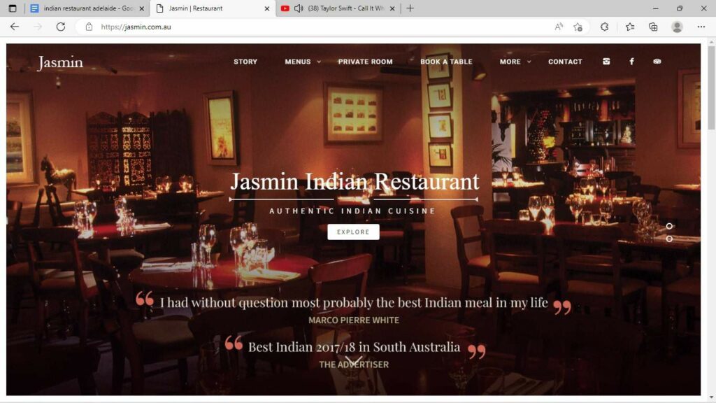Jasmin Indian Restaurant' Homepage
