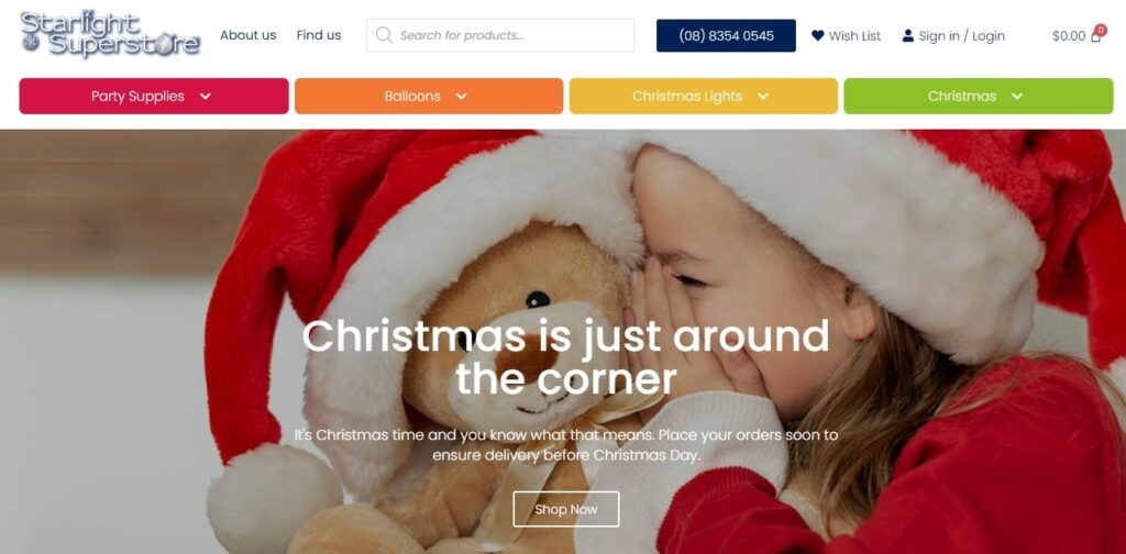 Starlight Christmas & Party Superstore Homepage
