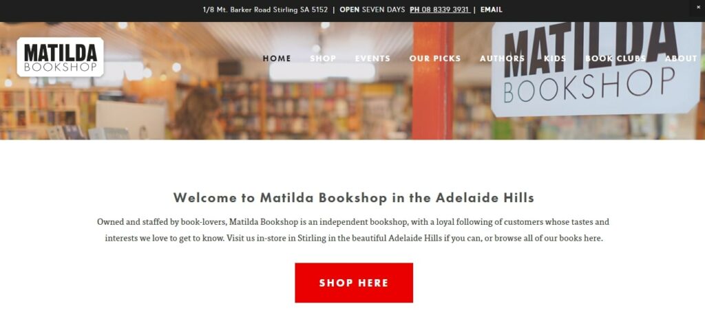 Matilda Bookshop Homepage