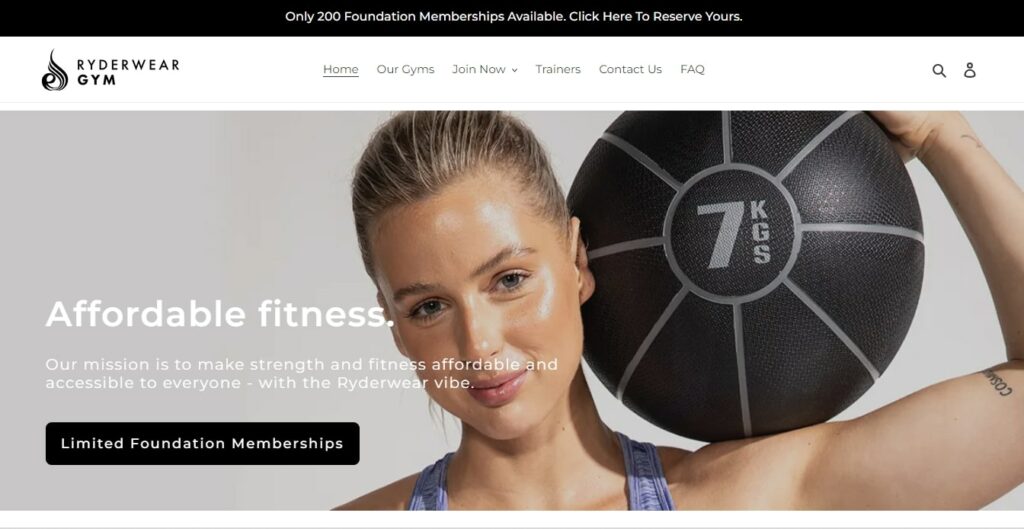 Ryderwear Gym Homepage