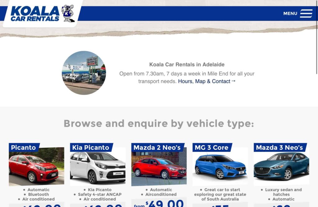Koala Car Rental's Homepage